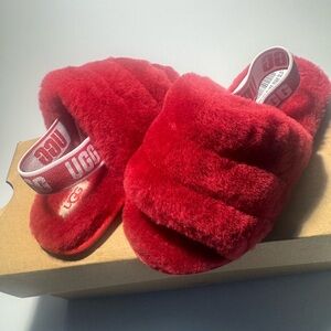 UGG Vibrant Red Fluff Slides